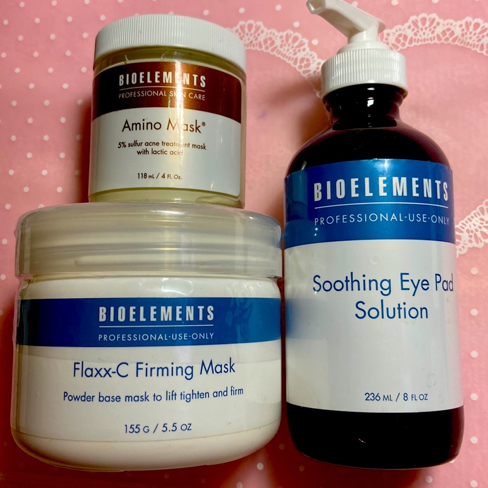 Bioelements Bundle NEW FlaxxC firming mask. AminoMask. Soothing eyepad Solution